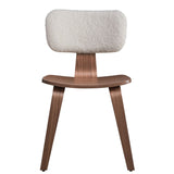 English Elm White Boucle and Walnut Side Chair With Upholstered Back (Set Of 2)