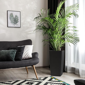 English Elm 30 Inch Tall Faux Rattan Planter Self Watering Outdoor Indoor Patio Garden Pot Black W3213P325511