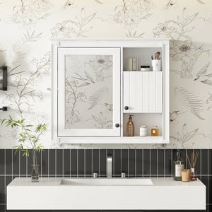 English Elm 32'' Modern Medicine Cabinet with Mirror, Wall-Mounted 3-Shelf Bathroom Storage, White MDF Finish N710P252505K