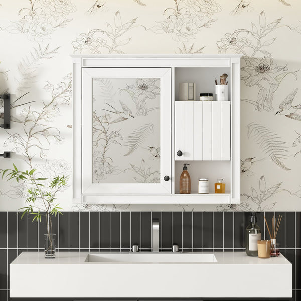English Elm 32'' Modern Medicine Cabinet with Mirror, Wall-Mounted 3-Shelf Bathroom Storage, White MDF Finish N710P252505K
