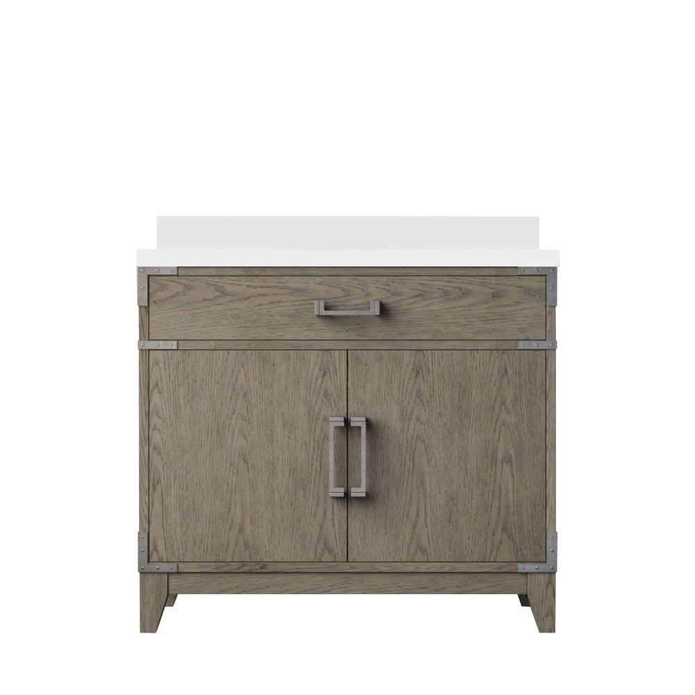 English Elm Grey Oak Single Bath Vanity 36" W X 22" D With Elegant White Quartz Top For Modern Bathrooms Upgrade B2731P259790
