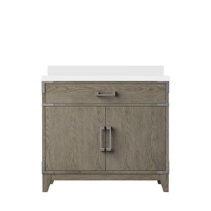 English Elm Grey Oak Single Bath Vanity 36" W X 22" D With Elegant White Quartz Top For Modern Bathrooms Upgrade B2731P259790