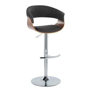 English Elm Vintage Mid-Century Adjustable Swivel Barstool Set of 2 — Charcoal Fabric, Walnut Accents, Chrome Base B202S01081