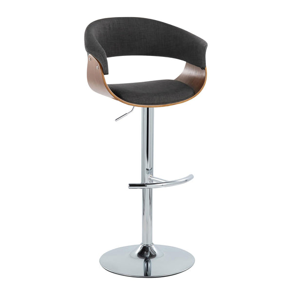 English Elm Vintage Mid-Century Adjustable Swivel Barstool Set of 2 — Charcoal Fabric, Walnut Accents, Chrome Base B202S01081