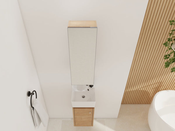 English Elm 10'' Wall Mounted Medicine Cabinet with Adjustable Glass Shelves and Jewelry Organizer W999P470283