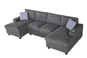 English Elm Multifunctional Corduroy Modular Sectional with Dual Chaise Cup Holders Living Room Dark Gray B2730S00077