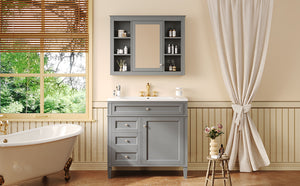 English Elm 36'' Modern Bathroom Vanity With Medicine Cabinet, Soft-Close Doors, 4 Drawers & Ceramic Sink Set SW000134AAE-1