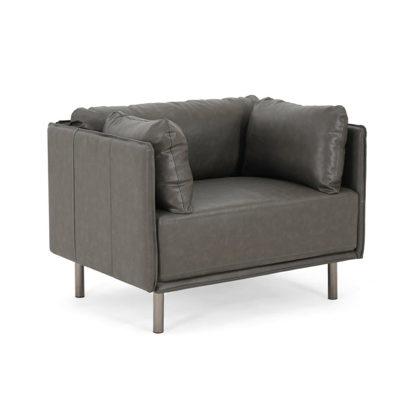 English Elm Christopher Knight Home® - 39" Vintage Grey Faux Leather Lounge Chair - Stylish Comfort For Living Room, Bedroom & Office Spaces N767P208310D