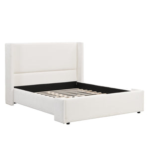 English Elm Elegant Wingback Queen Bed Tall White Fabric Upholstered Frame Architectural Bedroom N769Q370483W