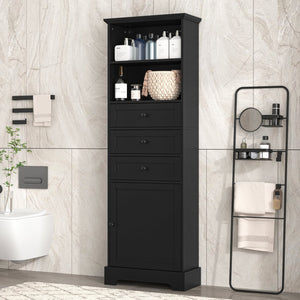 English Elm Black Tall Storage Cabinet with 3 Drawers, Adjustable Shelves, Anti-Tip, MDF Painted Finish for Office Bath WF323347AAB