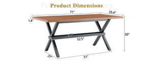 English Elm 71 Inch Industrial Dining Table Walnut Mdf Top Seats 8 with X Frame Steel Base Walnut+Black W1151P434794