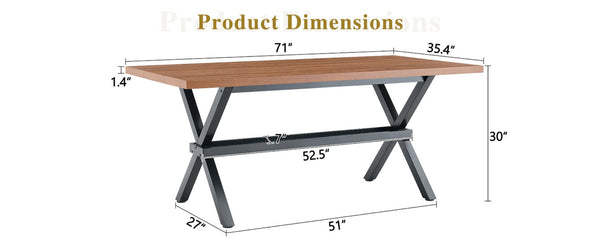 English Elm 71 Inch Industrial Dining Table Walnut Mdf Top Seats 8 with X Frame Steel Base Walnut+Black W1151P434794