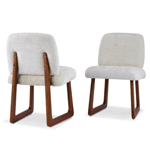English Elm Dining Chair Set of 2 Boucle Upholstered with Sculptural Curved Wooden Legs N779P370775B