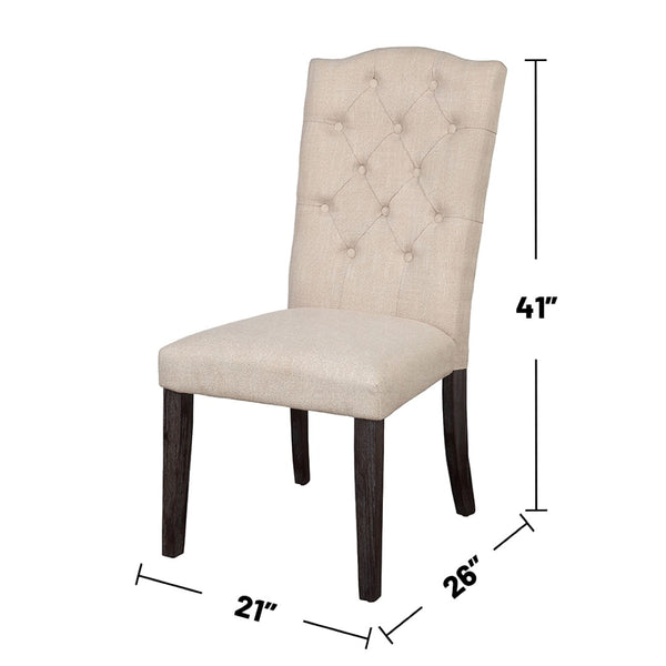English Elm Set Of 2 Linen Upholstered Dining Chairs With Supportive Tufted Backs In Beige & Weathered Finish B016P314623-GIGA