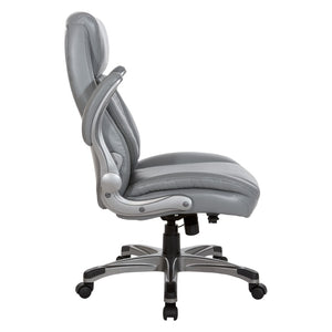 OSP Home Furnishings Executive Tufted Bonded Leather Office Chair with Lumbar Support and Flip up Arms Grey ECH75137-EC2