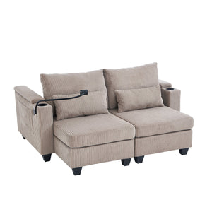 English Elm Convertible Chaise Lounge 63" Loveseat Sofa Bed With Usb Ports, Cup Holders & Storage For Small Spaces N719S002020D