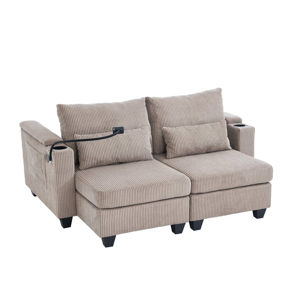 English Elm Convertible Chaise Lounge 63" Loveseat Sofa Bed With Usb Ports, Cup Holders & Storage For Small Spaces N719S002020D