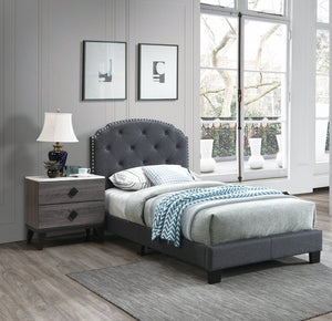 English Elm Light Gray Burlap Upholstered Twin Bed with Button Tufted Headboard and Nailhead Trim Charcoal B011P415174