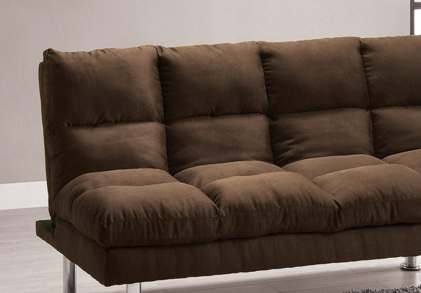 English Elm Contemporary Microfiber Futon Sofa Converts to Bed with Chrome Legs, Compact Space-Saving Design, Durable Upholstery Dark Brown 40 L x 67 W x 9 H B2741P363835