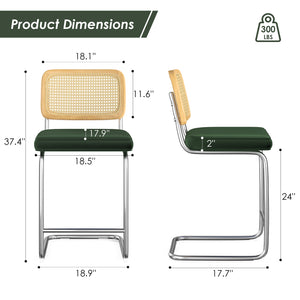 English Elm Farini Velvet Counter Height Bar Stools Set of 2 with Rattan Back, Cantilever Comfort & Floor Protectors Dark Green T3623P354964