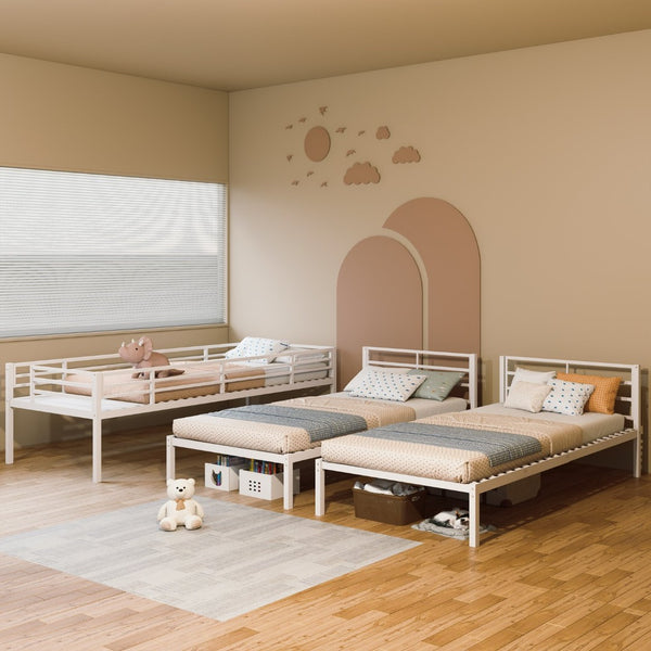 English Elm Triple Metal Bunk Bed for Kids Shared Rooms Separates Into Three Twin Beds W5635S00004