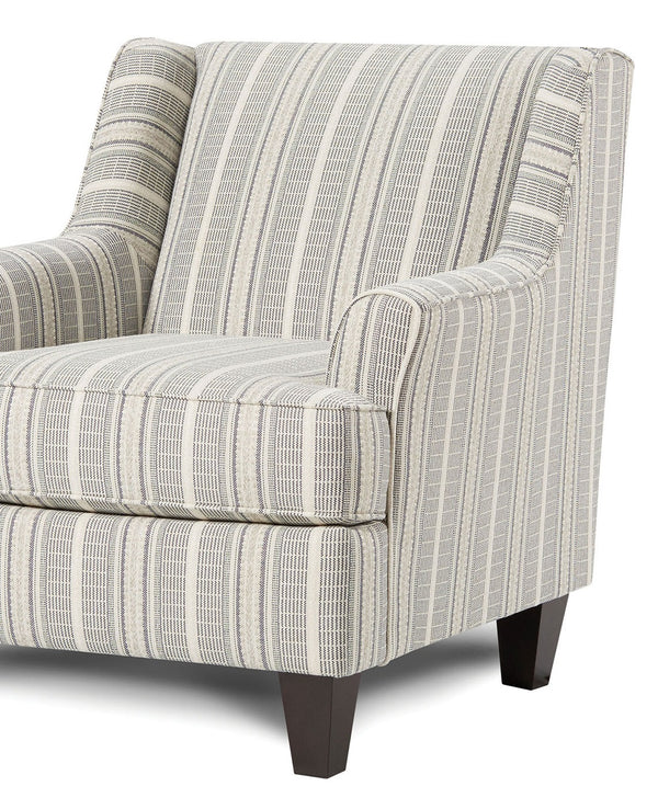 English Elm Stripe Modern Upholstered Chair with Round Track Arms, Welt Cord Trim & Tapered Wood Feet, Compact Comfort B2741P376932