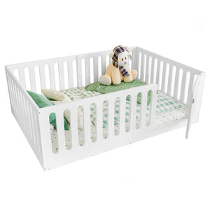 English Elm Twin Solid Pine Montessori Floor Bed with House Frame Door and Safety Fence Light White W5305P420635
