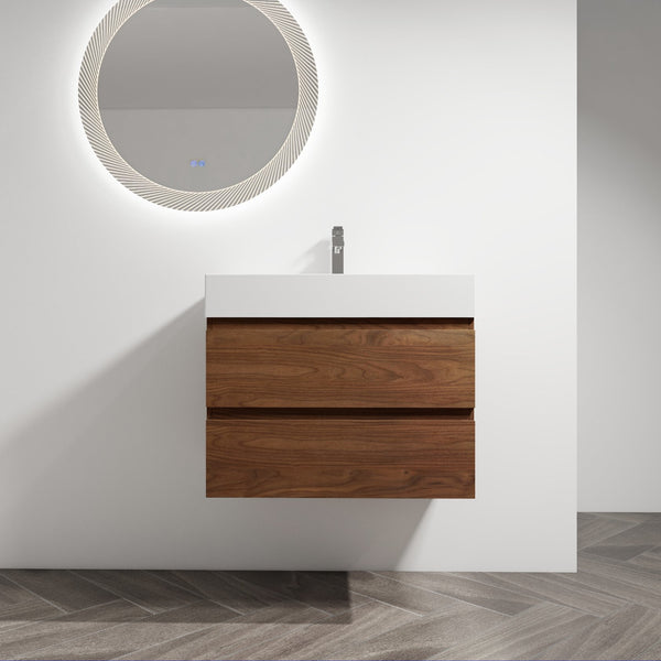 English Elm 30" Wall-Mounted Bathroom Vanity With Resin Sink, Soft-Close Drawers & Eco-Friendly Design Options W999S00200