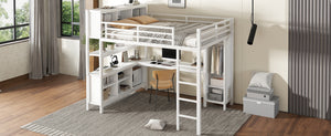 English Elm Metal Queen Size Loft Bed With L-Shaped Desk, Storage Cubes & Shelves For Kids, Teens & Adults W1580S00108