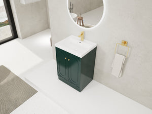 English Elm 24" Freestanding Bathroom Vanity with Resin Integrated Sink, Soft-Close Doors, Adjustable Shelf, Durable Plywood Finish Dark Green W999S00270