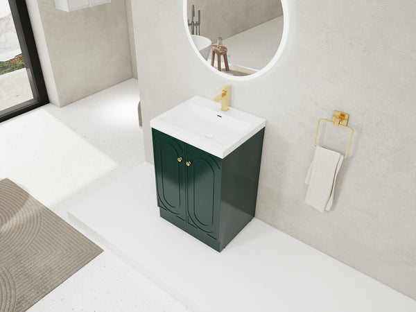 English Elm 24" Freestanding Bathroom Vanity with Resin Integrated Sink, Soft-Close Doors, Adjustable Shelf, Durable Plywood Finish Dark Green W999S00270