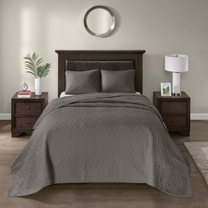 English Elm Reversible Madison Park Quebec Bedspread Set Full Dark Grey with Quilted Texture, Oversized & Antimicrobial Protection B03597551