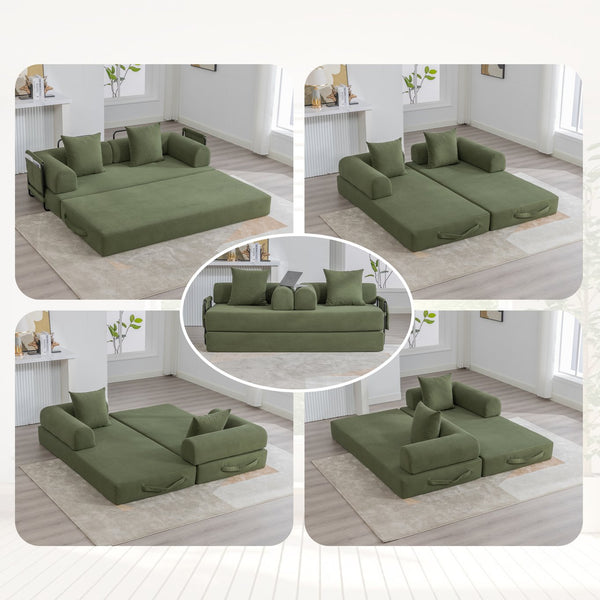 English Elm UNITED modular foldable sofa with metal frame, corduroy upholstery, side pocket & quick assembly convenience Green W1568P374077