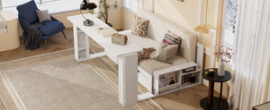 English Elm Queen Daybed with Hydraulic Desk Storage Drawers and Convertible Sofa for Small Spaces White LT000272AAK