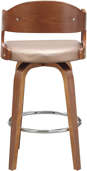 English Elm Wood Rose Mid-Century Counter Stool with Faux Leather Seat, 360° Swivel, Copper Accents, 27" Height Durable Design B347P338382