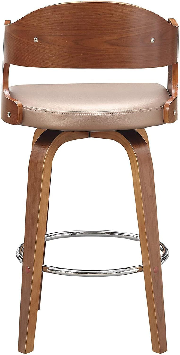 English Elm Wood Rose Mid-Century Counter Stool with Faux Leather Seat, 360° Swivel, Copper Accents, 27" Height Durable Design B347P338382