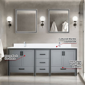 English Elm Dark Grey 80" Double Bath Vanity with Cultured Marble Top, Chrome Faucet, 30" Mirrors, Scratch-Resist Surface B2731S01145