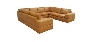 English Elm Large Square Arm Leather Match Modular Sectional for Spacious Living Rooms Ginger B2748S00137