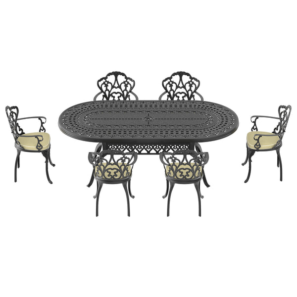 English Elm 7-Piece Cast Aluminum Patio Furniture Set With Off-White Cushions - Durable, Elegant, And Weather-Resistant! W1710S00107