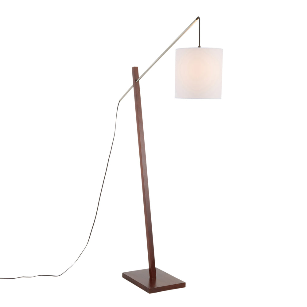 English Elm Arturo Walnut Floor Lamp with Adjustable Satin Nickel Neck and White Fabric Shade — Modern Accent Lighting B202S01389