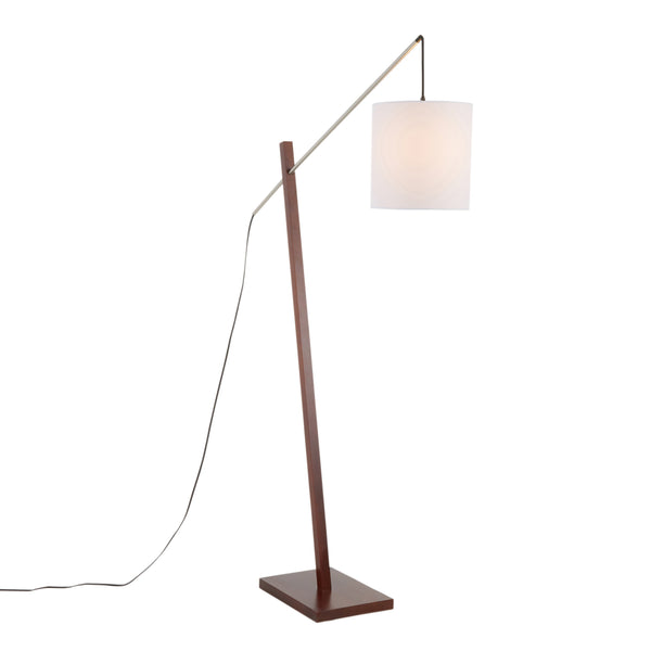 English Elm Arturo Walnut Floor Lamp with Adjustable Satin Nickel Neck and White Fabric Shade — Modern Accent Lighting B202S01389