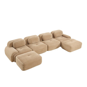 English Elm U-shaped Modular Sectional Sofa Corduroy Upholstered Ergonomic Curved Living Room Seating Camel W714S01245