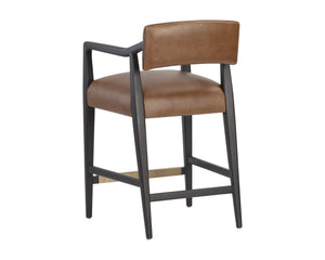 Sunpan Keagan Bar Stool - Mid-Century Design with Dark Brown Oak Frame and Artisan Leather Craftsmanship Shalimar Tobacco Leather