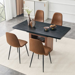 English Elm Expandable Dining Set Modern Dual Tone Table with Four Techno Fabric Chairs Seats Eight W1151S04690