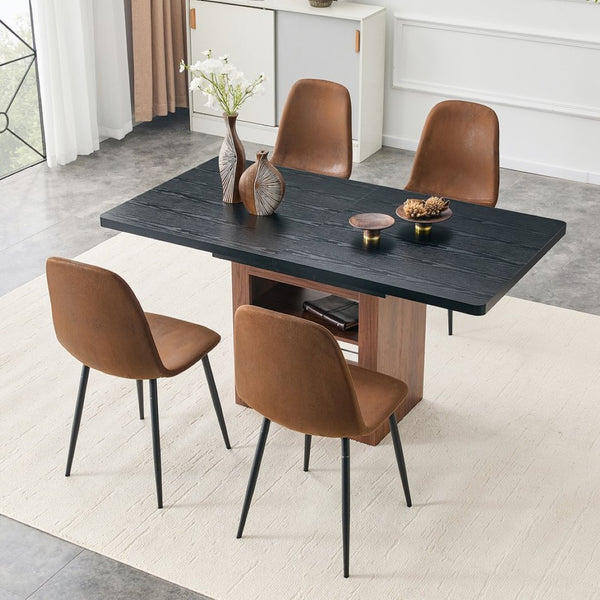 English Elm Expandable Dining Set Modern Dual Tone Table with Four Techno Fabric Chairs Seats Eight W1151S04690