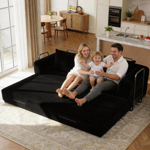 English Elm 78 Inch Corduroy Convertible Sofa Sleeper Futon with Foldable Armrests for Studio Rooms Black W5385P455023
