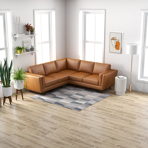 English Elm Erman Genuine Leather Sectional Sofa with Chaise and Mid-century Dowel Legs B183S00113