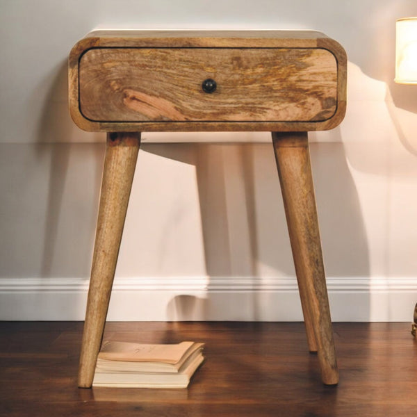 English Elm Avora Solid Mango Wood Nightstand in Oak-ish Brown with 1 Drawer, Tapered Nordic Legs, Small Space-Friendly B182P291666