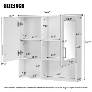 English Elm 2-in-1 Matte Wall Mounted Medicine Cabinet Soft Close Mirror Storage for Bathroom Vanity White N710P389456K