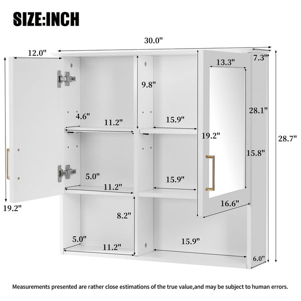 English Elm 2-in-1 Matte Wall Mounted Medicine Cabinet Soft Close Mirror Storage for Bathroom Vanity White N710P389456K